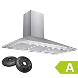 CIARRA CBCS9201 Energieeffizienz A Dunstabzugshaube 90cm 370m³/h mit CBCF002X2 Aktivkohlefilter Umluft Abluft Silber Edelstahl Pyramide Wandmontage Wandhaub
