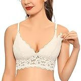MOMANDA Damen Still BH Ohne Bügel Leicht Gepolstert Triangel-BH Mit Spitze Elfenbein 85C