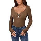 Herbst Und Winter Casual Fashion Damen V-Ausschnitt Einfarbig Langarm Slim T-Shirt Shirt DREI KnöPfe Dekoratives Boden T-Shirt Eng Anliegendes Pullover Top D