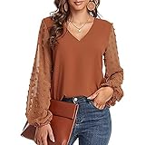 Bluse Damen Elegant Spitze Langarm V-Ausschnitt Loose Pullover Damen Sweatshirt Urlaub Langarmshirts Retro Sanft Hautfreundlich Schlank Frauen Tops Oberteile Streetw