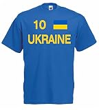 World-of-Shirt Herren T-Shirt Ukraine EM 2016 Trikot Nr 10 S-XXXL|blau-M