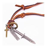 Halskette Pfeil Doppel Ringe Relzen Ochsen Horn Anhänger Halskette Vintage Echte Rindsleder Seil Kette Persönlichkeit Halskette Trendy Schmuck for Männer for Männer oder Frauen Erwachsene Unisex E