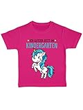 clothinx Kinder T-Shirt Bio Kindergartenstart Ich Glitzer Jetzt im Kindergarten Pink/Türkis Größe 92