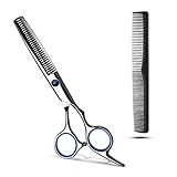 Haarschere Profi, Friseurschere Scharfe, Edelstahl Haarschneideschere mit Kamm | Präziser Schnitt | Perfekter Haarschnitt für Kinder, Damen und Herren (B-Effilierschere)