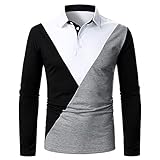 QWERD Poloshirt Herren Langarm Slim Fit Kontrast Golf Polo Shirts Baumwolle Polohemd Poloshirt Männer Freizeit Kollision Polohemd Langarm Tuniken Top Long Sleeve Slim Fit Stripe Patchwork Shirts M