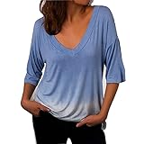 MARTINSHARK Damen Europäische und Amerikanische Rundhals Lose Casual Drucken Farbverlauf Farbe Lose Casual Mode Kurzarm T-Shirt, blau, S