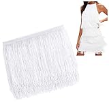 10 Meters Width Quaste Seidig Fransen Geschnitten Fransenborte Kostüm Quaste trimmen Ribbon für Heimwerker Quaste Nähen DIY für Latin Samba Kleid Bühnenkleidung Zubehör (White)