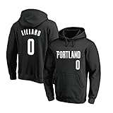 Herren Damen Basketball Jersey Hoodie Portland Trail Blazer #0 Damian Lillard Kapuzenpullover Trainingstrikot für Sport und Freizeit Gr. L, Schwarz3
