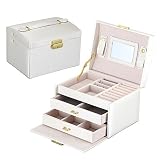 Schmuckkästchen Schmuckkasten Schmucketuis und Vitrine 3 Ebenen mit Spiegel for Ohrringe-Uhr-Halskette Schmuck Armbänder Organizer Schmuck Storage Box, Mädchen und Frauen Geschenk Schmuck Display Box