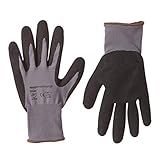 AmazonCommercial – Arbeitshandschuhe aus Nylon mit Nitril-Beschichtung, für Mechaniker, Bauarbeiter, Gartenarbeiten, Gr. L, Grau/Schwarz, 6 