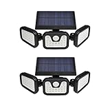 LED Strahler mit Bewegungsmelder, Bellanny 74 LEDs Solarlampen, 50W Solarleuchte Außen, IP67 Wasserdicht Sicherheitslicht Flutlichtstrahler mit PIR Bewegungssensor für Garage Terrasse - 2 Stück