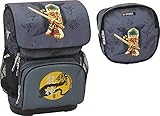 BBM Lego Bags Schulranzen Set OPTIMO, 2 teilig, Ranzen nur 750 g, Schulset mit Lego NINJAGO Gold Motiv, Büchertasche ca. 40 x 28 x 22 cm, Schultasche 16 Liter, Ranzenset mit Sportbeutel, G