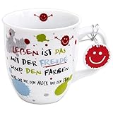 H:)PPY life 45357 Kaffeebecher mit Dekor Freude, Geschenktasse, Porzellan, 40 cl, Mehrfarbig