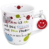 H:)PPY life 45357 Kaffeebecher mit Dekor Freude, Geschenktasse, Porzellan, 40 cl, Mehrfarbig