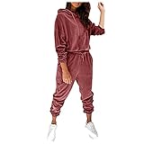 Eauptffy Hoodie Sweatshirt+ Trainingshose Freizeitanzug Damen Kapuzenpullover Sweatshirt, Sportswear Sport Hoodies Outfit Frauen Weich und Bequem Bekleidung Fitness Anzug Set, Geeignet für Erw