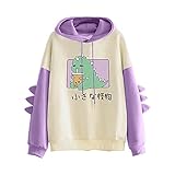 Pianshanzi Damen Sweatshirt mit Cartoon Dinosaurier Monster Aufdruck und Decorative Rückenflosse Langarm Kapuzenpullover Y2k Outwear Teenager Mädchen Kawaii D