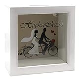 Bada Bing Spardose Hochzeitskasse Bilderrahmen Holz Weiß Reisekasse Hochzeit Geschenk Geldgeschenk Bild 12 x 12 cm Individualisierbar Hochwertig 12