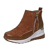 LULUZ Damen Stiefeletten Ankle Boots Runder Zehenpartie Keilabsatz mit Seitlichem Reißverschluss Damenstiefel Modische Outdoor Bequeme F