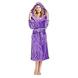 ZZENOR Bademantel Damen Fleece Langarm Morgenmantel Winter Saunamantel mit Kapuze und Taschen Saunamantel mit Gürtel für Spa und Urlaub