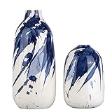 TERESA'S COLLECTIONS Blaue und Weiße Porzellanvase Handgemachte Vase Tischdeko für Wohnzimmer Büro Home Dekoration 2er Set 18.3/29