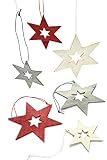 HEITMANN DECO Christbaumschmuck aus Holz - Sterne zum Aufhängen - Weihnachtsbaumschmuck Weihnachtsdeko - 24-teilig Rot, Grau, N