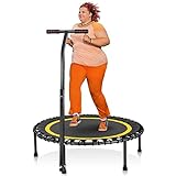 HOMEOW Klein Trampolin Fitness Jumping Trampolin Drinnen mit T-Stange Leise 100cm Mini-Fitness-Trampolin Indoor mit verstellbarem Haltegriff Anti-Rutsch-Fußpolster Nutzergewicht bis 200kg