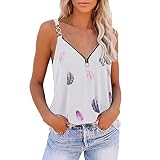 TniEWFBHSD Frauen Neue Sommer ärmelloses beiläufige lose Druck Reißverschluss V-Neck-Tanktop(03-Weiß,Größe X-Large)