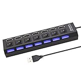 GvvcH 7 Port USB HUB Multi USB 2.0 Splitter mit Unabhängigem Schalter Konverter Adapter für PC Laptop