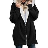 CCOOfhhc Fleecejacke Damen Lang mit Kapuze Plüschjacke Große Größen Fleecemantel Warm Teddy-Fleece Übergangsjacke Reißverschluss Herbst Winter Sweatjacke Fleece Mantel Cardigan O