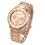 JewelryWe Herren Damen Armbanduhr Edelstahl Analog Quarz Uhr mit Rosegold Zifferblatt Geschenk