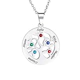 Personalisierte Silber Runde Baum des Lebens Halskette Zirkon Birthstone Anhänger für Frauen / Mutter / Oma Gravur 2-7 Name Kundenspezifische Halskette für Familien / Freunde / F