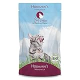 Herrmann’s Bio Huhn für Erwachsene Katzen - Katzenfutter nass mit Karotte und Kamut - Alleinfuttermittel für Katzen - Gute Verträglichkeit - laktosefrei (12 x 100 g Beutel)