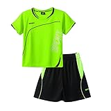 Jowowha Kinder Sport Kleidung Set Jungen Mädchen Sports Trikots Kurzarm T-Shirt und Shorts Sport Trainingsanzug Fussball Basketball Kleidung Hb Fluorescent Grün 122-128