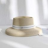 Bywenzai Sonnenhut Sommer Weiblich Hepburn Französisch Retro Sonnenhut Damen Urlaub Strand Schatten Hut Breite Krempe Strohhut Fedora Flat Top Visier Hut Beig