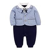 Famuka Baby Junge Anzug Taufe Hochzeit Baby Festanzug Smoking Outfit Strampler (Blau, 80, 9 Monate)