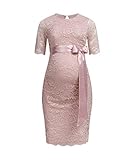 Herzmutter Umstands-Spitzen-Kleid - Elegantes-knielanges-Schwangerschafts-Kleid - für Festliche Anlässe-Hochzeit-Feier - Mit Spitze - Creme-Champagner-Blau-Rot-Rosé - 6200 (Altrosa, L)