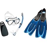 Cressi Big Eyes Evo Alpha Ultra Dry Schnorchelset Schnorcheln Set mit Schnorchel und Taucherbrille & Agua-Unisex Premium Flossen Self Adjusting zum Tauchen, Apnoe, Blau (Hellblau), 43/44