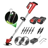 Rasentrimmer mit Akku 24V, 600W Akku-Grasschneider & Akku Trimmer, mit Schutzschild von Motorsense, Für Gartenrasenjäten Rasenpflege,Red Strimmer Cordless,U,Typ