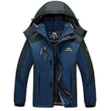 MAGCOMSEN Winterparka Herren Gefüttert Skijacke Funktionsjacke Warm Wanderjacke Männer Wasserdicht Fleecejacke Dick Kapuzenjacke mit Multi Taschen Denimblau L