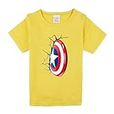 ZYZQ Captain America Kids T-Shirt Avengers Superheld Kurzarm im Freien Sport Pullover Top 100% Baumwolle Sommer Halbhülse für Schulgeschenk Kleinkind zu Jugendlichen,Yellow-140