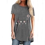 Damen Rundhalsausschnitt T-Shirt Kurzarmshirt Einfarbig Tops Casual Oberteile Asymmetrisch Locker Sommer Shirts Tunika Top Reines T-Shirts Bedrucktes, kurzärmliges, mittellanges Top-T-Shirt für D