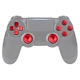 eXtremeRate Knöpfe Thumbsticks D-Pad Steuerkreuz aus Aluminium für Playstation 4 für PS4 Slim Pro Controller,Bundle Munition Thumbsticks Bullets Tasten Kappen Zubehör(Rot)