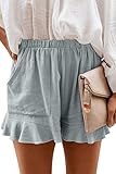 KINGFEN Damen Short Kurze Hose Damen Sommer Sommer Hosen Shorts Damen sommerkurze Hosen Damen sommerleinenhose Damen Grau Größe S 38