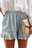 KINGFEN Damen Short Kurze Hose Damen Sommer Sommer Hosen Shorts Damen sommerkurze Hosen Damen sommerleinenhose Damen Grau Größe S 38