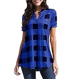 Damen V-Ausschnitt Bluse Kariert Sommer Shirt Kurzarm Blusentops Sweatshirt Damenoberteile Weich Tops Frauen Mit Aufdruck Casual Bequem Sommer Shirt Tee Shirt Tshirt Streetwear T-Shirt M