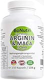 Maca 3600 mg & Arginin 3000 mg 150 vegane Kapseln Qualität aus Deutschland Ohne Magnesiumstearat Vegan Glutenfrei Laktosefrei DER L-Arginin VERGLEICHSSIEGER 2020 bei vergleich.org