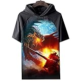 Monster Hunter World T-Shirt,Videospiel MHW 3D Gedruckt 100% Polyester Short Sleeve Für Sommer Geschenk Teen Spiel Fans B XXXL