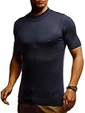 Leif Nelson Herren Sommer T-Shirt Rundhals Ausschnitt Slim Fit aus Feinstrick Cooles Basic Männer T-Shirt Crew Neck Jungen Kurzarmshirt O-Neck Sweater Shirt Kurzarm Lang LN7430 Blau M