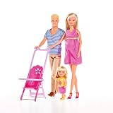 Simba 105733200 - Steffi Love Happy Family /schwangere Puppe / mit Freund Kevin, Schwester Evi Love und Baby / mit Kinderwagen / Zubehör / Ankleidepuppe, für Kinder ab 3 J