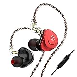 TRN V90S HiFi Kopfhörer, Bühnen-/Studio-In-Ohr-Monitor, 5BA+1DD Stereo Bass IEM, Metall In Ear Kopfhörer mit abnehmbarem 2-poligem Kabel (rot mit Mikrofon)